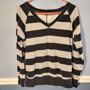 Lord & Taylor gray and black striped velour top